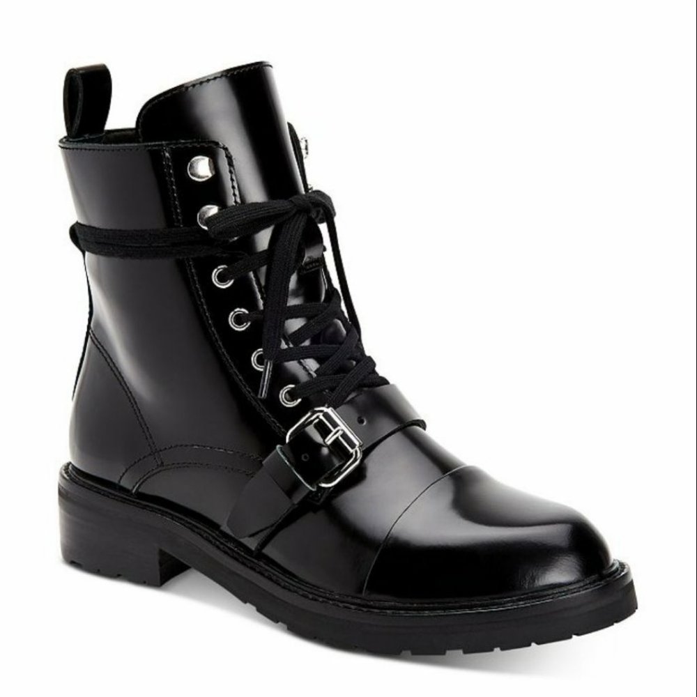 All Saints Black Leather Combat Moto Boots